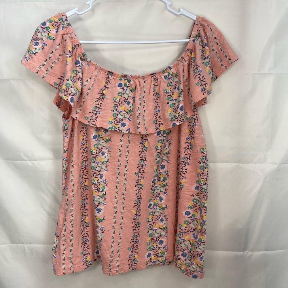 Old Navy women’s pink floral relaxed off shoulder summer cotton blouse medium